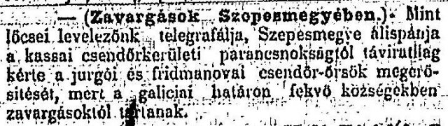 „Zavargások Szepesmegyében.” (Forrás: Pesti Hírlap, 1898. 07. 03., 9. o.)
